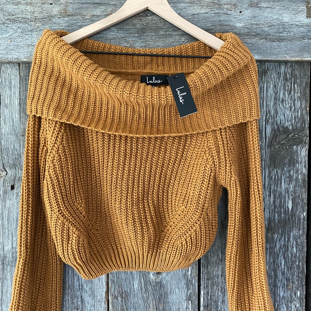 Lulu’s Light Brown Carmichael Off the Shoulder Knit Sweater